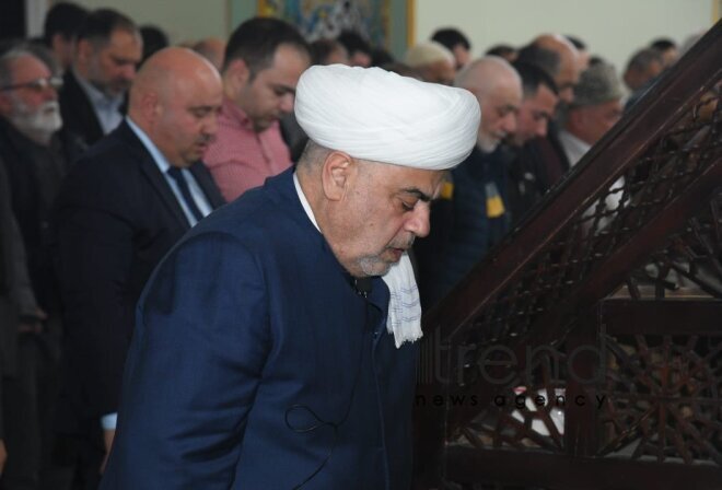 Festive prayer performed at Teze Pir mosque  Azerbaijan Baku april  10 2024
